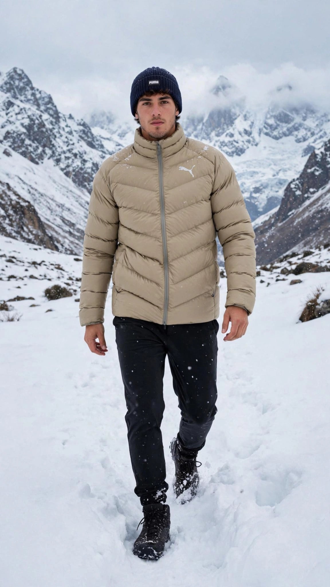 Pack Cordillera puma - Puffer warmCELL Beige + Beanie Azul
