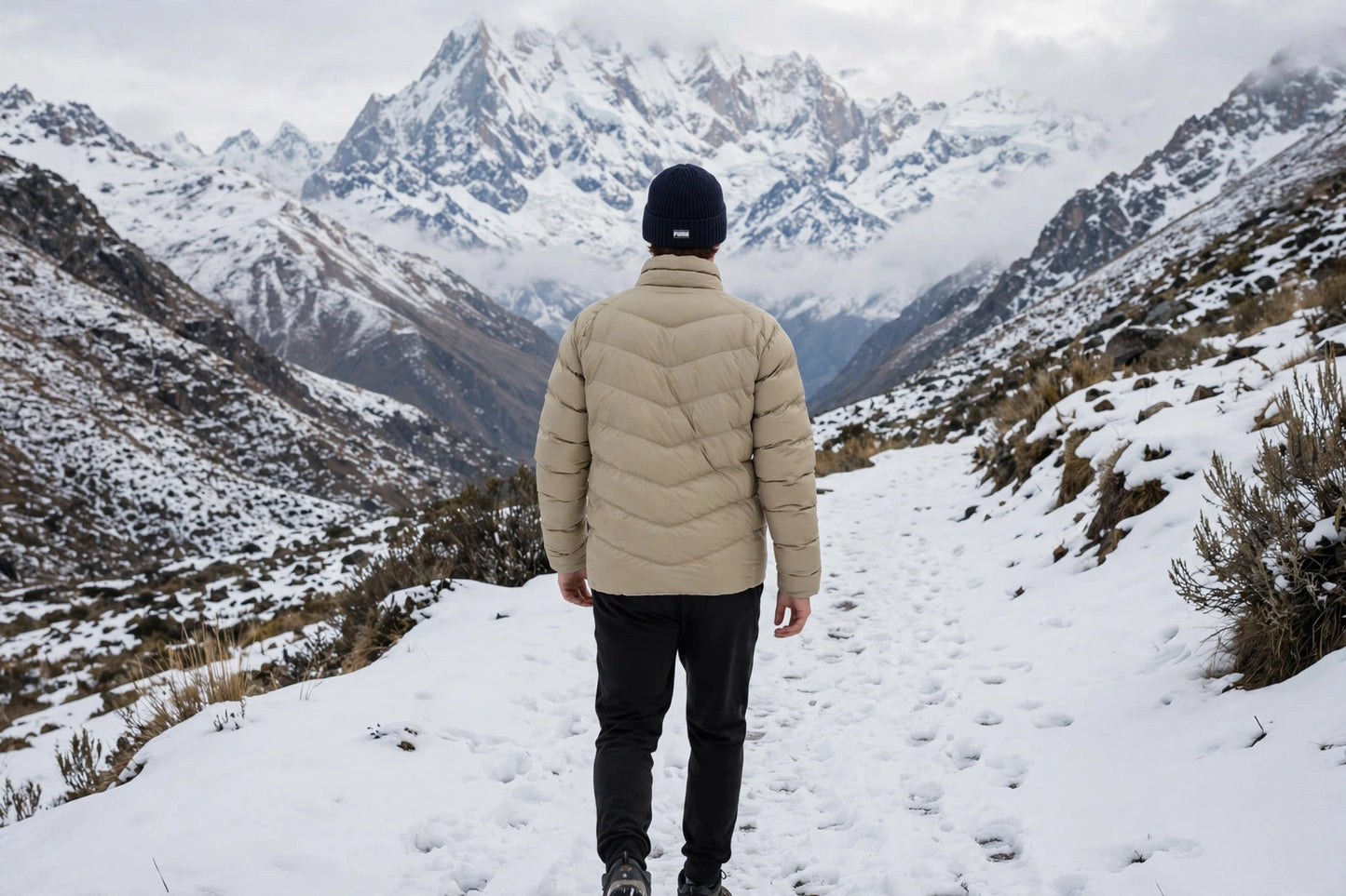Pack Cordillera puma - Puffer warmCELL Beige + Beanie Azul