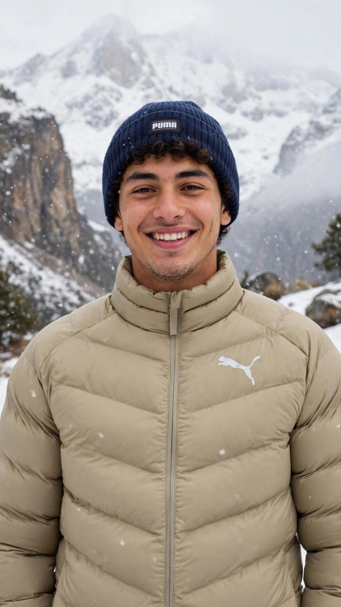 Pack Cordillera puma - Puffer warmCELL Beige + Beanie Azul